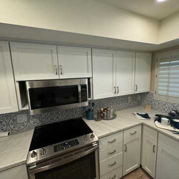 White Kitchen Reface with Custom Built In Dry Bar