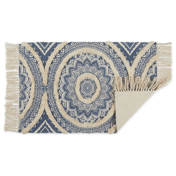 French Blue Printed Natural Hand-Loomed Shag Rug 2x3 ft.
