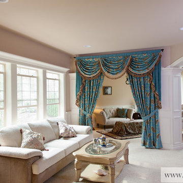"Medici Sapphire" Elegant Curtains with Valances, Swags and Tails by celuce.com