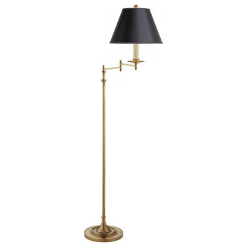 Dorchester Floor Lamp, 1-Light Swing Arm,  Burnished Brass, Black Shade, 64"H