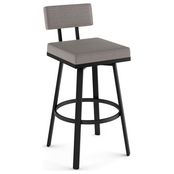Amisco Staten Swivel Stool, Silver Gray Polyester/Black Metal, Counter Height