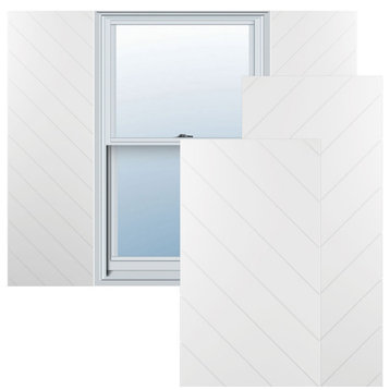 True Fit PVC Diagonal Slat Modern Style Fixed Mount Shutters, 12"Wx31"H, White