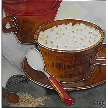 8x8" Hand Painted Coffee Latte Ceramic Art Tile Hot Plate Trivet and Wall Decor