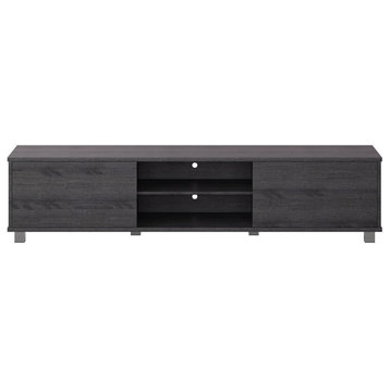 CorLiving Hollywood Dark Grey Wood Grain TV Stand with Doors for TVs up to 85