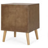 Pilster Contemporary End Table with Storage, Walnut, Natural, and Antique Gold