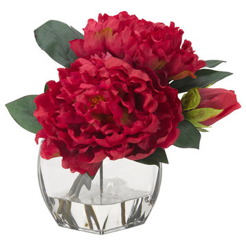 Beauty peonies in glass cube