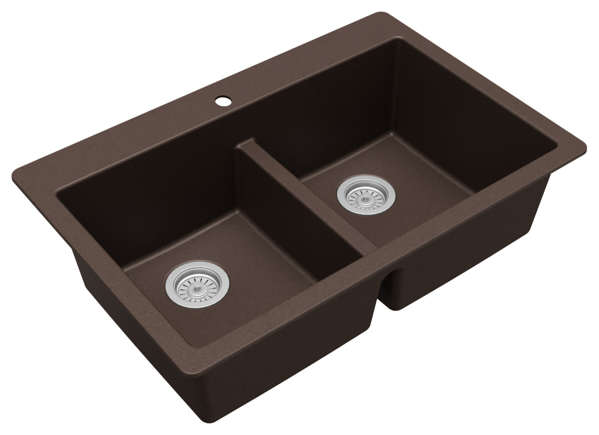Karran 33" Top Mount Double Equal Bowl Quartz Kitchen Sink, Brown