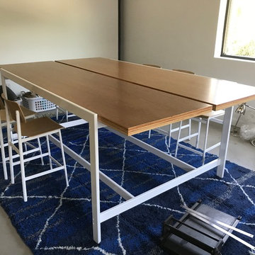Designer Table With White Powder Coated Metal Base