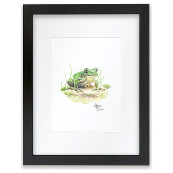 "Woodland Tinies" Frog Individual Framed Print, With Mat, Black, 11"x14"