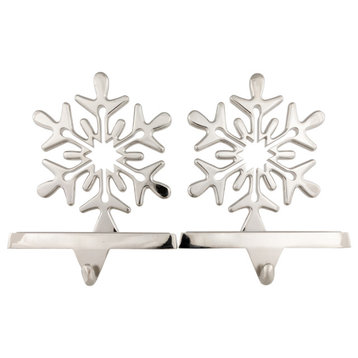 Set of 2 Solid Snowflake Cutout Christmas Metal Stocking Holders 6.5"