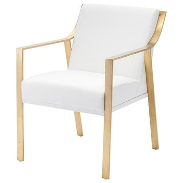 Nuevo Valentine Faux Leather Dining Arm Chair in White and Gold