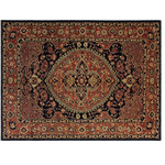 Bareens Designer Rugs - Southwestern Heriz Ziegler Frank Blue Orange Hand-Knotted Rug - 6'3'' x 8'6'' - Enhance the ambiance of your home with this magnificent Persian-influenced Turkish hand-knotted rug made by skilled artisans capable of creating the most exceptional vegetable dyes and hand-spun wool. This exquisite handmade rug is a one-of-a-kind Peshawar Kafkaz, otherwise identified as Chobi, Chobi Peshawar, Oushak, or Ziegler rug. These handmade rugs are crafted in Pakistan utilizing superior-quality wool imported from Australia, New Zealand, and Korea in two types of weaves: the Persian weave and the Mori weave. This rug is meticulously crafted by hand using the finest natural vegetable dyes extracted from local plants. The artisans use a blend of hand-spun local and fine merino wool, resulting in a rug with a compelling texture, higher lanolin content, and longer staple. The artisans occasionally incorporate natural or artificial silk into the pile to enhance specific motifs. The finished product is an awe-inspiring execution of flawless design and an understated palette that exudes elegance.