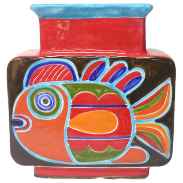 Ceramiche di Sicilia 12.5” Vase with Fish