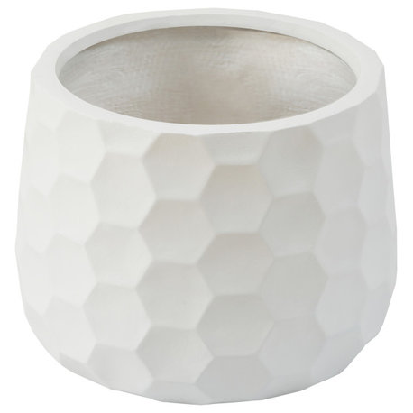 White MgO Geometric Design Round Indoor/Outdoor Planter