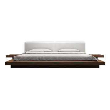 Worth Queen Bed, Walnut, White Leatherette