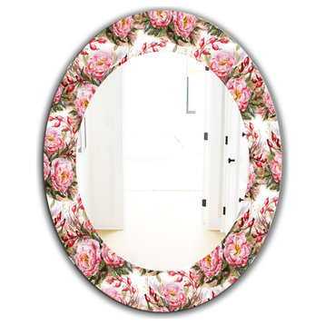 Designart Pink Blossom 1 Farmhouse Frameless Oval Or Round Wall Mirror, 24x36