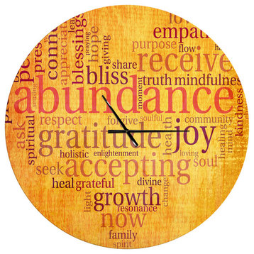 Abundance Gratitude Joy Heart Oversized Quote Metal Clock, 36"x36"