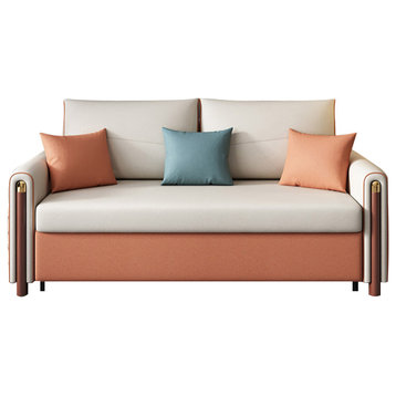 White & Orange Sleeper Sofa Convertible Sofa Leath-Aire Upholstery