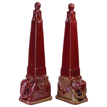 Red Elephant Finial Pair