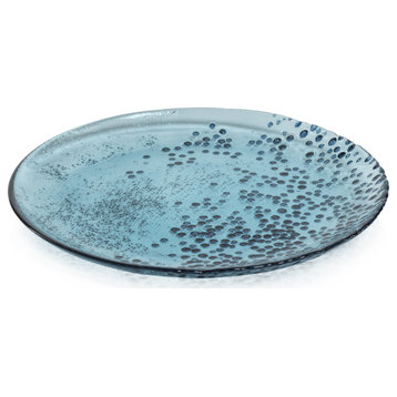 Hoku 8.25" Dotted Glass Plates- Blue, Set of 6