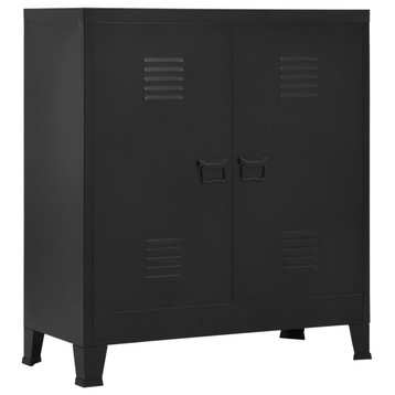 vidaXL File Cabinet Sideboard Storage Chest Cabinet with Doors Black Steel