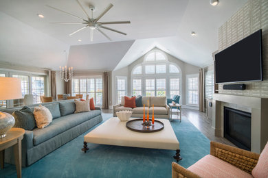 Example of a beach style family room design in Baltimore