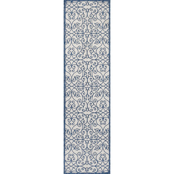 Madrid Vintage Filigree Textured Weave Indoor/Outdoor, Cream/Blue, 2 X 10