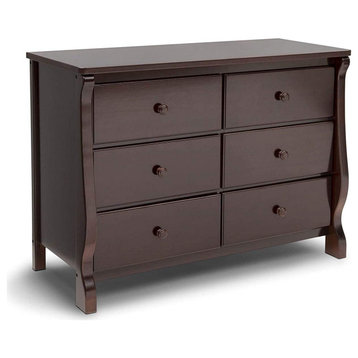 Contemporary Dresser, Unique Curved Side Panel and 6 Drawers, Dark Chocolate