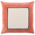 Jaipur Living - Jaipur Living Hendrix Border Down Throw Pillow, Pink, Down Fill - The Emerson pillow collection features an assortment of clean-lined, coordinating accents crafted of luxe cotton velvet. The Hendrix pillow boasts a border design and piped edge detailing in a deep coral and navy color scheme.