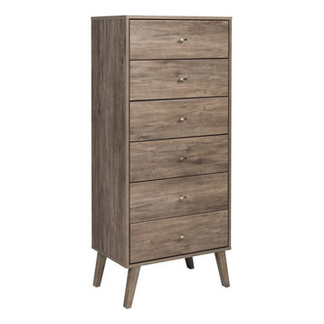 Prepac Milo Mid Century Modern Tall 6 Drawer Chest in Drifted Gray