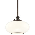 Hudson Valley Lighting - Canton, One Light 15-inch Pendant, Polished Nickel Finish, Glass Shade - Gaslights required airtight connections and durable glasswork, making it necessary to construct fixtures according to exacting standards. We still apply these rigorous design principles to our 21st century electric fixtures. Canton's pipe tubing and opal glass displays premium restoration craftsmanship. Cast metal rings at each end of the shade emphasize Canton's signature oblong shape.