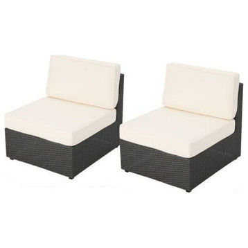 GDF Studio Reddington Outdoor Wicker Sectional Sofa Seat With Cushions, Set of 2