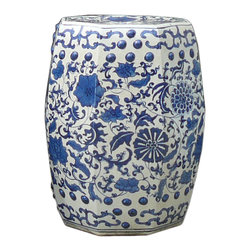 Chinese Blue & White Porcelain Octagon Flower Stool - Accent And Garden Stools