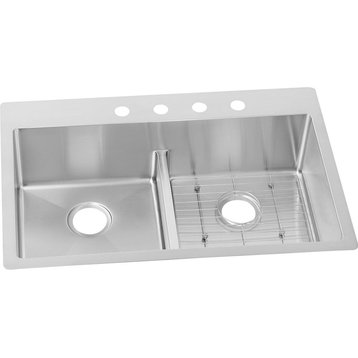 Elkay Crosstown Stainless Steel Equal Sink Kit With Aqua Divide, Faucet Holes: 5