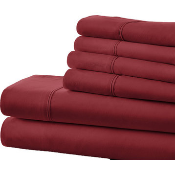 Becky Cameron Premium Ultra Soft Luxury 6-Piece Bed Sheet Set, Burgundy, Twin Xl