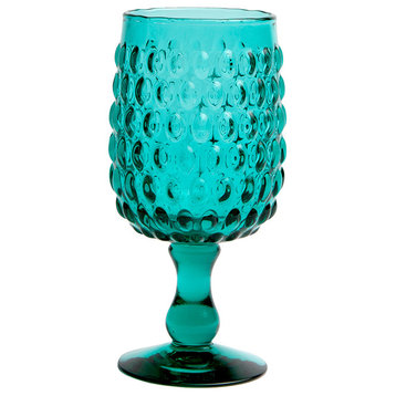 Claire Hand-Blown Wine Glasses, Set of 6, Teal
