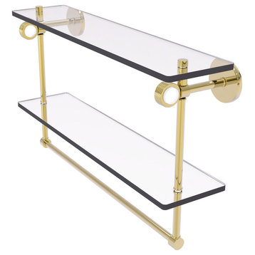Clearview 22" Groovy Accent Double Glass Shelf with Towel Bar, Unlacquered Brass