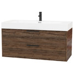 Cutler Kitchen & Bath - Savoy 2-Drawer Single Vanity, 42" - Introducing the sleek modern stylings of the Savoy Collection. With beautiful wood grain textures and unique spacious inset soft-close drawers, this collection is the answer to all your bathroom vanity needs. This floating vanity has it all from function and style including 4" thick vanity tops with integrated sinks. Complete the look of your bathroom design with the quality crafted Savoy Collection.