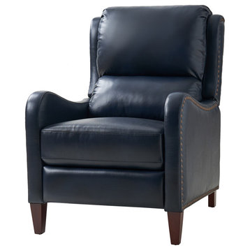 Genuine Leather  Push back Recliner With Wingback, Navy