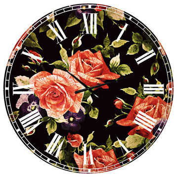 Pansy Flowers Rose Patterns Floral Round Metal Wall Clock, 36x36