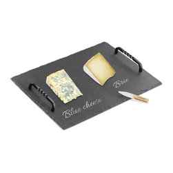 Slate Cheese Board and Soapstone Chalk Set with Die Cast Iron Handles, 12" x 16" - Cheese Boards And Platters