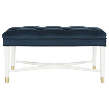 Heather Contemporary Tufted Bench Navy/ White