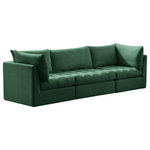 Meridian Furniture - Jacob Velvet Upholstered 3-Piece Modular Sofa, Green - Create the ideal seating arrangement for your space when you pick and choose the elements you like mostincluding this Jacob velvet modular sofa. Mix and match items in the Jacob collection to bring your living space or family room together with a personalized slant. Soft green velvet upholstery is soft and welcoming to the touch, adding a luxurious feel to everyday seating. Deep channel tufting adds to the piece's durability, and latches underneath the unit make it easy to attach to other pieces in the collection.