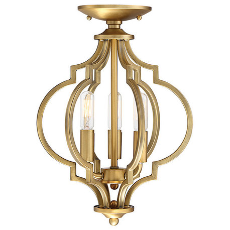 3-Light Semi-Flush Mount, Natural Brass