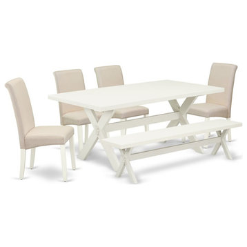 East West Furniture X-Style 6-piece Wood Dining Set in White/Luxurious Cream