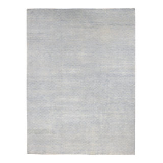 Powder Blue, Wool and Silk, Tone on Tone Modern Design Rug, 9'10
