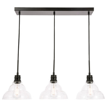 Black Finish And Clear Seeded Glass 3-Light Pendant