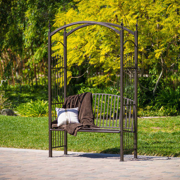 Contemporary Outdoor Patio w/ Bronze Cast Aluminum Trellis Bench