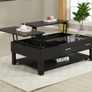 Bruno 48" Ash Gray Wooden Lift Top Coffee Table with Tempered Glass Top and Draw