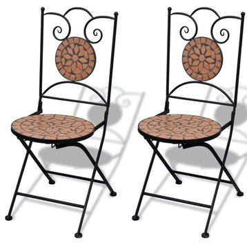 vidaXL Folding Bistro Chairs 2 Pcs Folding Outdoor Chair Ceramic Terracotta